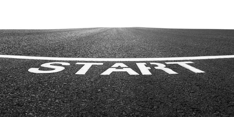 Word start written on asphalt road. Start line on the highway  for business planning concept.