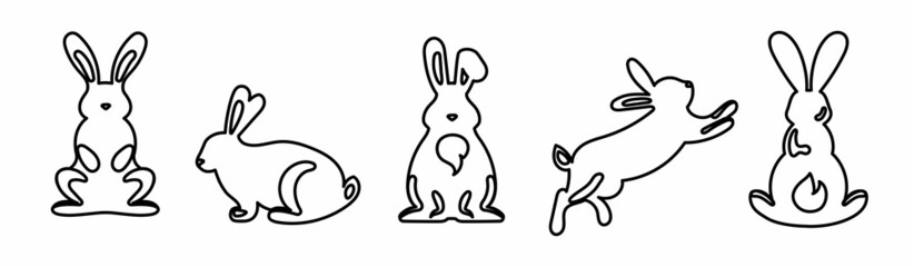 Collection of Easter bunny. Doodle style vector illustration. Good for baby invitations, birthday cards, stickers, prints, advent calendar, poster, design elements. Collection of rabbits in different 