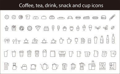 Set of Coffee, Tea, Drink, Snack, and Cup. vector
