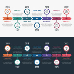 Simple Modern Horizontal Timeline Infographics with light and dark background