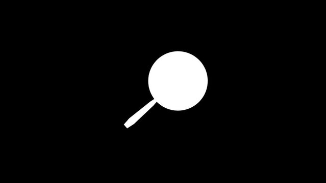White picture of magnifying glass on a black background. to consider the various elements. Distortion liquid style transition icon for your project. 4K video animation for motion graphics and