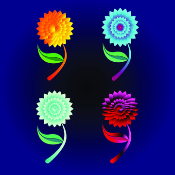 set of flowers and leaves