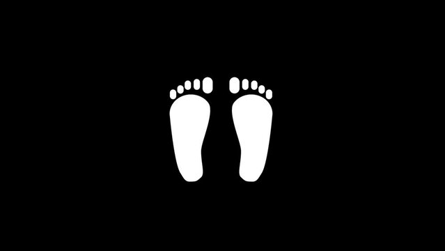 White picture of foot on a black background. woman's footprint. Distortion liquid style transition icon for your project. 4K video animation for motion graphics and compositing.