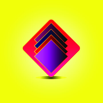 tile 3d art witth squares.yellow background behind the red,blue colour design.
