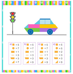 Naklejka premium Math game for kıds. Need to find the correct answer. Practice worksheet. Vector illustration. Flat style design.(Answer is b)