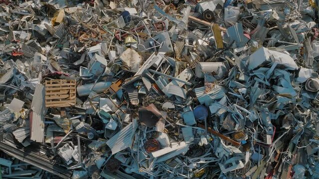 Aerial top down view of a scrap metal yard