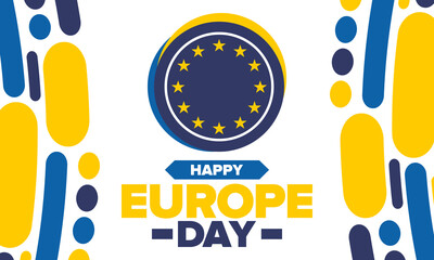 Europe Day. Annual public holiday in May. Is the name of two annual observance days - 5 May by the Council of Europe and 9 May by the European Union. Poster, card, banner and background. Vector
