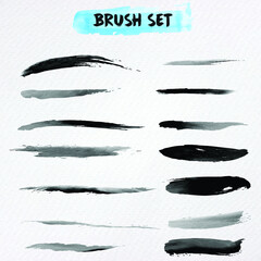 Set of brush strokes, black ink grunge brush strokes. vector illustration.