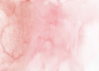 Obraz na płótnie Canvas Watercolor pastel coral ombre background texture, hand painted. Aquarelle light pink gradient backdrop, stains on paper. Artistic painting wallpaper.