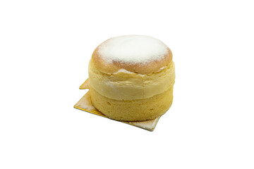 Japanese cheesecake in a round shape on white background