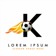 Obraz premium Soccer Football Logo On Letter K Sign. English Alphabet set with Football graphics vector, Soccer Ball on Letter Logo Design. football ball logo design