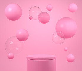 Podium and floating balls, mockup for product display