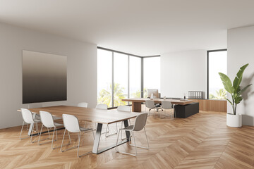 Corner view on office room interior with panoramic windows