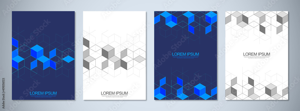 Poster Abstract geometric covers and brochures with isometric vector blocks, polygon shape pattern