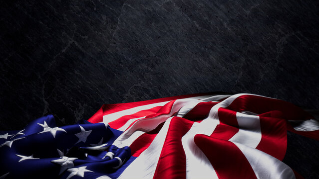 Patriot Day Banner with American Flag, Black Rock Background and Copy-Space.