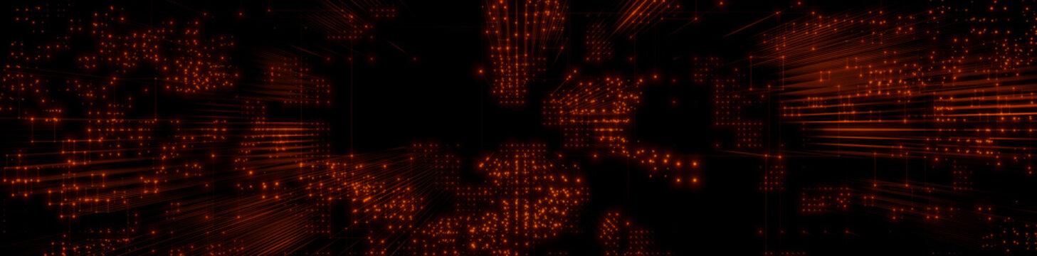 Digital Brain Neural Network. Machine Learning Concept. Orange Tech Background. 3D Render.