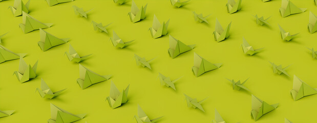 Green Banner with Origami Birds.