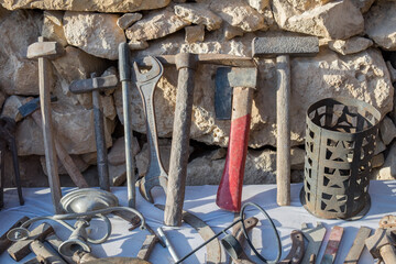 Old rusty tools for sale at bedouin flea market