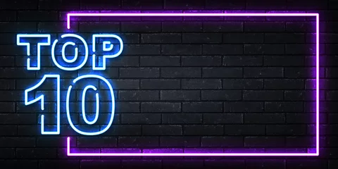 Foto auf Alu-Dibond Vector realistic isolated neon sign of Top 10 frame logo on the wall background. © comicsans