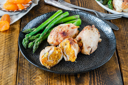 Chicken Thighs With Appricot Stuffing And Asparagus