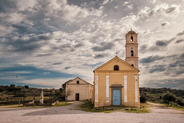 Fototapeta na wymiar Church in the hilltop village of Sant'Antonino in the Balagne region of Corsica