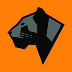 Black panther side view portrait symbol on orange backdrop. Design element