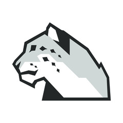 Snow leopard side view portrait symbol on white backdrop. Design element