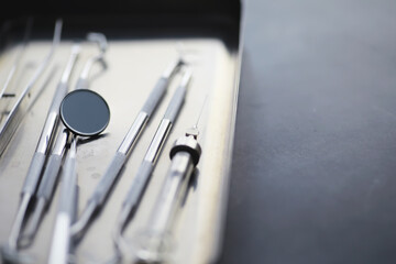 Equipment for the dental office. Orthopedic Instruments. Dental technician with working tools....