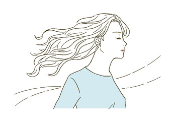 ビューティー　横顔で髪の長い女性のイラストレーション