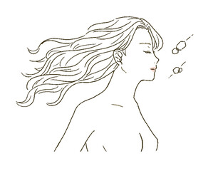 ビューティー　横顔で髪の長い女性のイラストレーション