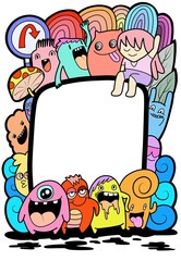 hand drawn doodle Funny monsters Doodle  and Memo board space for text.