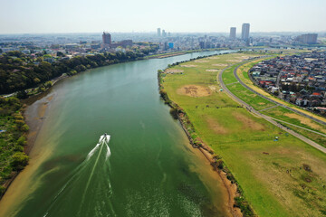 春の江戸川の空撮