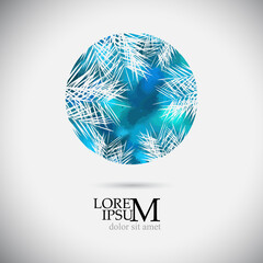 Tropicana logo. Resort and Spa emblem. Tropical cosmetics. Beauty. Palm leaves in a blue circle. Vector illustration