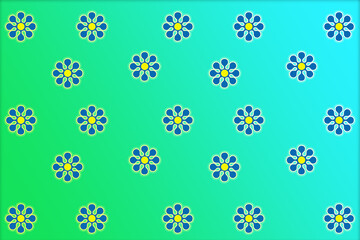 Fototapeta na wymiar Green-Blue gradient wallpaper, with beautiful seamless pattern of of blue color flowers 