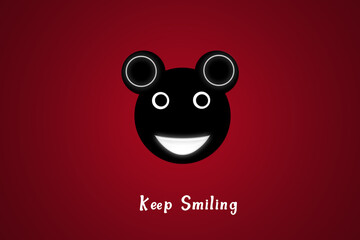 Beautiful glowing bear face of black color with white glowing and with a tagline of keep smiling, red-black gradient, which looks great 
