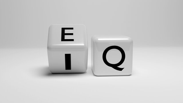 white EQ, IQ cubes, dice, emotional intelligence