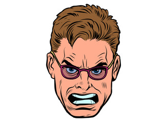 Angry male face, human emotions. Illustration on a white background