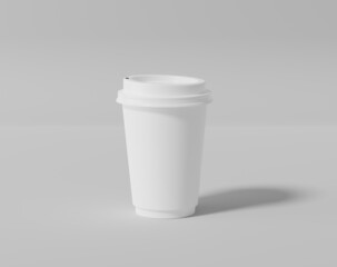 White paper coffee cup mockup with lid, Realistic round package, 3d rendering, 3d illustration