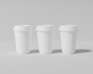 White paper coffee cup mockup with lid, Realistic round package, 3d rendering, 3d illustration