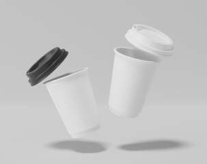 White paper coffee cup mockup with lid, Realistic round package, 3d rendering, 3d illustration