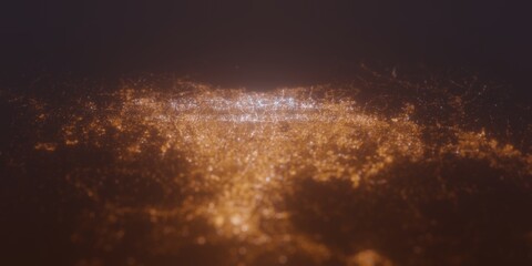 Street lights map of Jakarta (Indonesia) with tilt-shift effect, view from south. Imitation of macro shot with blurred background. 3d render, selective focus