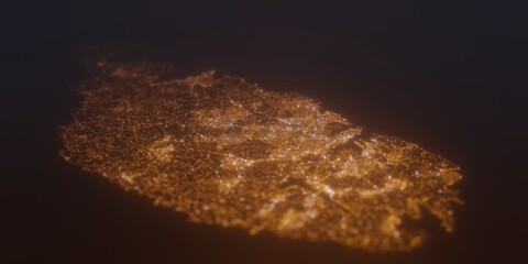 Street lights map of Valetta (Malta) with tilt-shift effect, view from south. Imitation of macro shot with blurred background. 3d render, selective focus