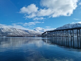 The Tromsoe city island bridge in late winter