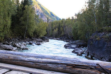 River threshold on the mountain river Chuya in Gorny Altai, Siberia, Russia. Autumn Landscape....