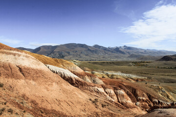 Fototapeta na wymiar View from mountain Mars in sunny day in Altai, Siberia, Russia. Popular tourist destination