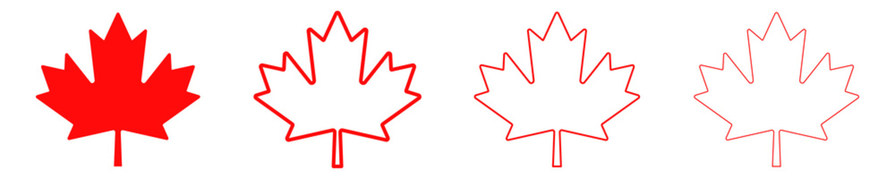 Red Canadian maple leaf on white background. Set with Canada leaf. Official symbol.