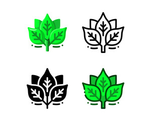 Spinach icon. With outline, glyph, filled outline and flat styles