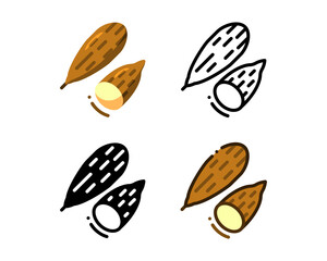 Cassava icon. With outline, glyph, filled outline and flat styles