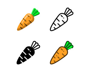 Carrot icon. With outline, glyph, filled outline and flat styles