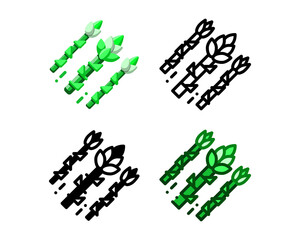 Asparagus icon. With outline, glyph, filled outline and flat styles